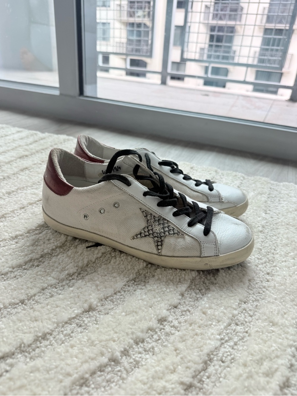 Golden Goose Superstar White Canvas Snake Star Sneakers